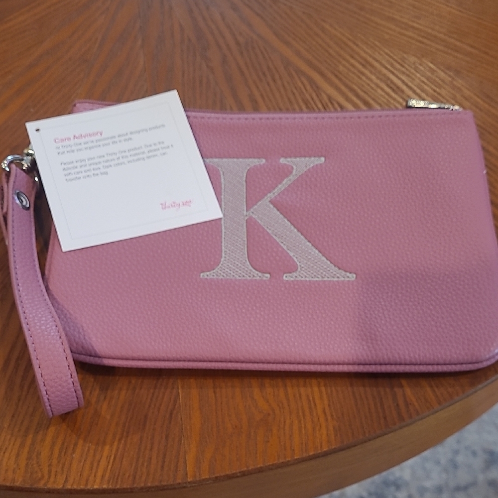 Pink Leather Wristlet Clutch Thirty One